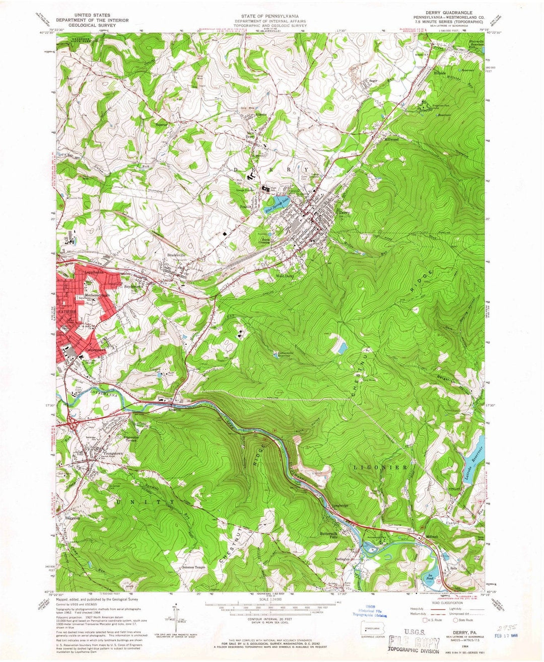 1964 Derry, PA - Pennsylvania - USGS Topographic Map