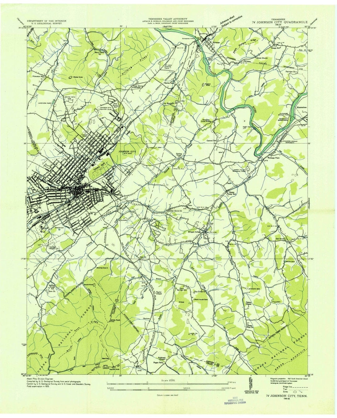 1935 Johnson City, TN - Tennessee - USGS Topographic Map