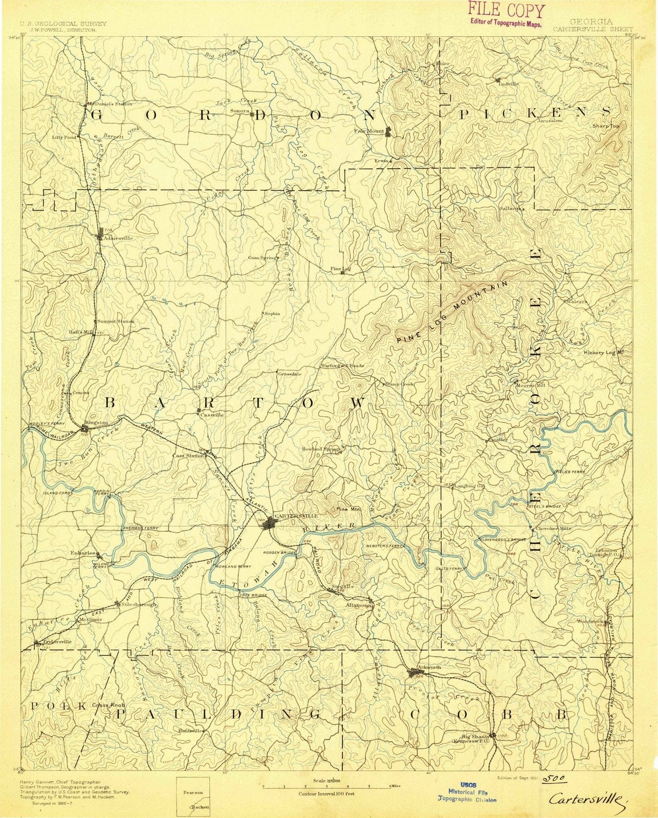 1891 Cartersville, GA - Georgia - USGS Topographic Map