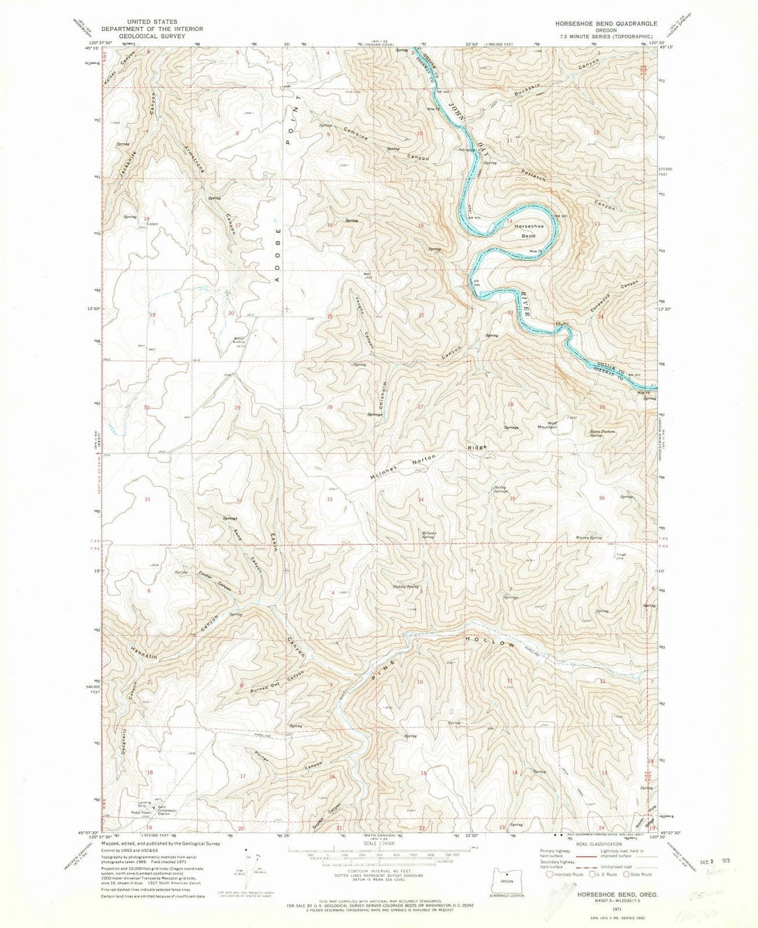 1971 Horseshoe Bend, OR - Oregon - USGS Topographic Map