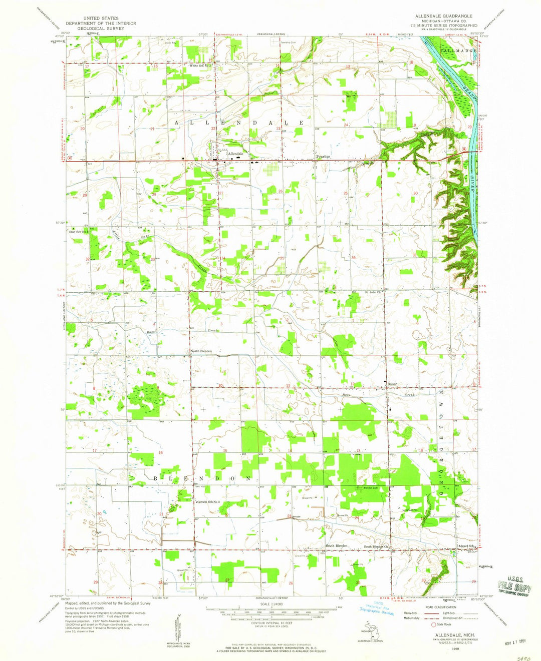1958 Allendale, MI - Michigan - USGS Topographic Map