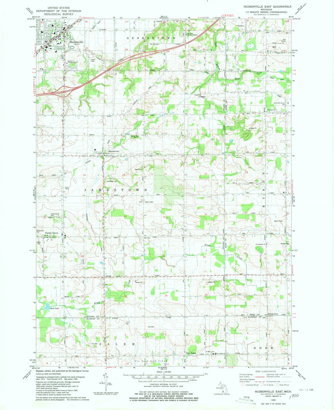1980 Hudsonville East, MI - Michigan - USGS Topographic Map