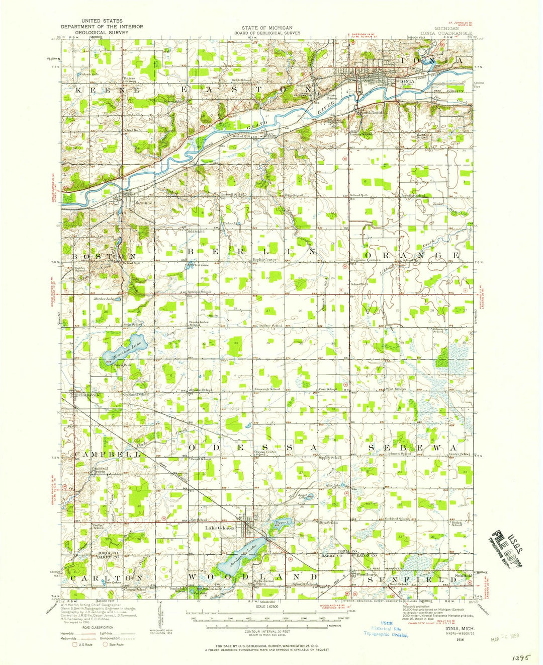 1916 Ionia, MI - Michigan - USGS Topographic Map