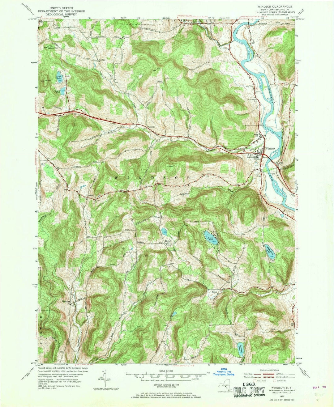 1952 Windsor, NY - New York - USGS Topographic Map