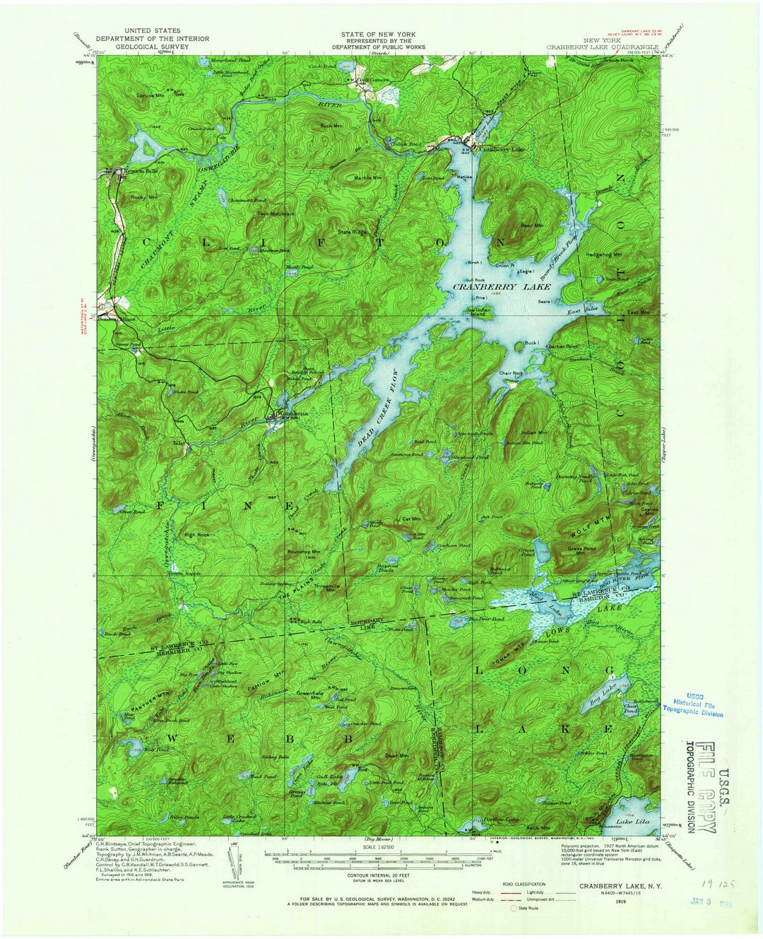 1919 Cranberry Lake, NY - New York - USGS Topographic Map