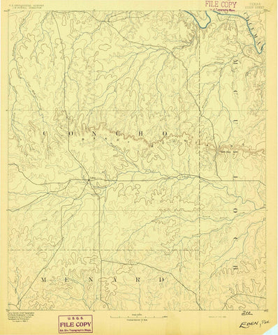1892 Eden, TX - Texas - USGS Topographic Map