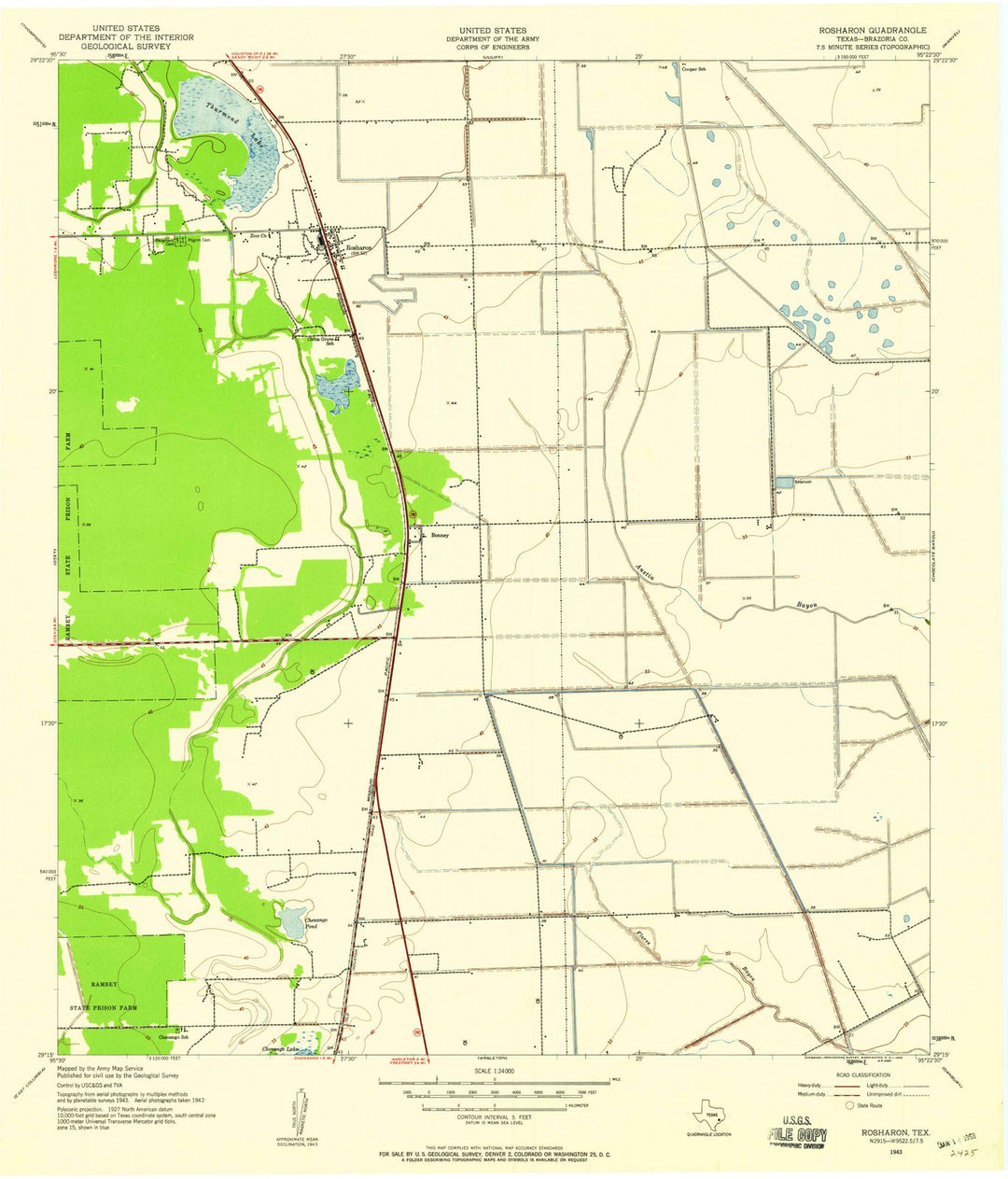 1943 Rosharon, TX - Texas - USGS Topographic Map v2