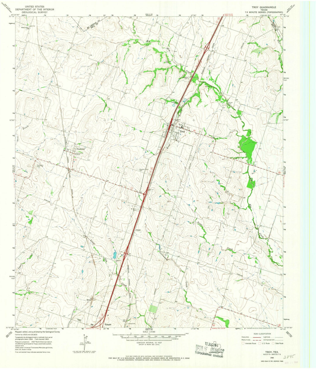 1965 Troy, TX - Texas - USGS Topographic Map