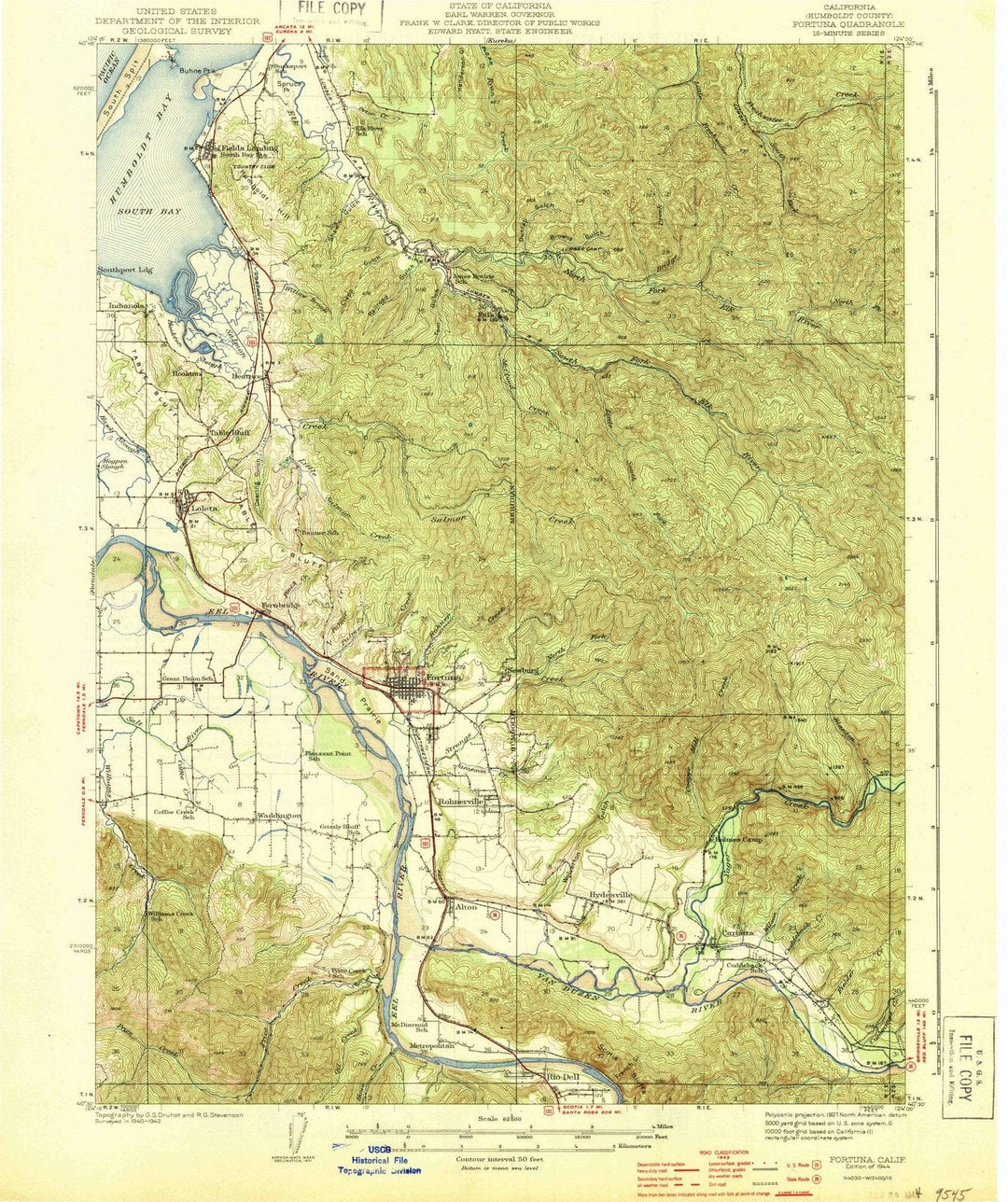1944 Fortuna, CA - California - USGS Topographic Map