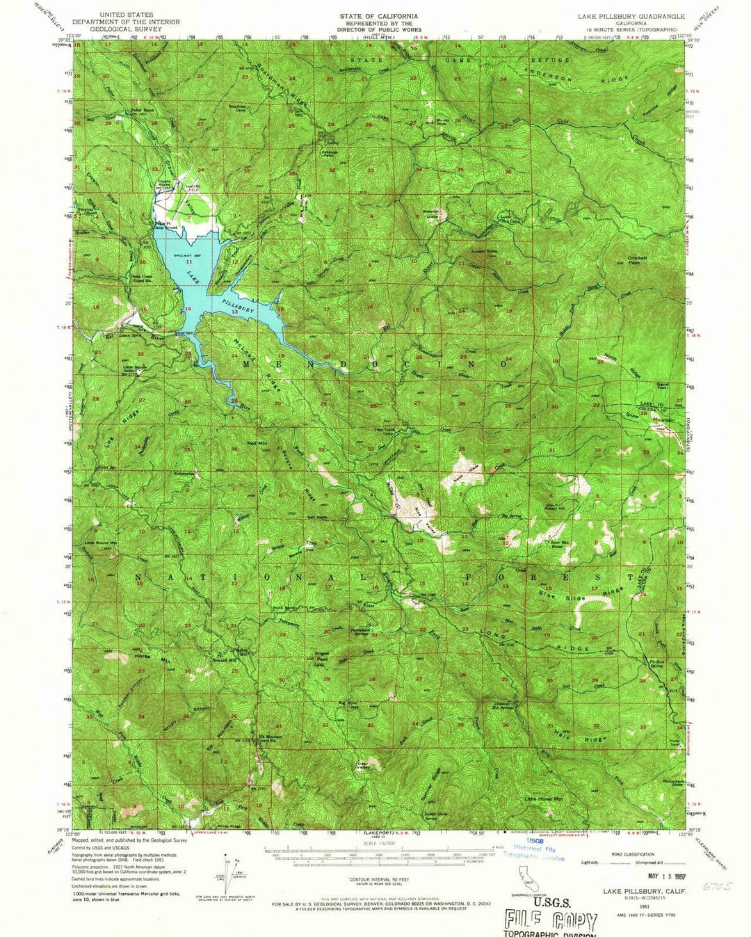 1951 Lake Pillsbury, CA - California - USGS Topographic Map