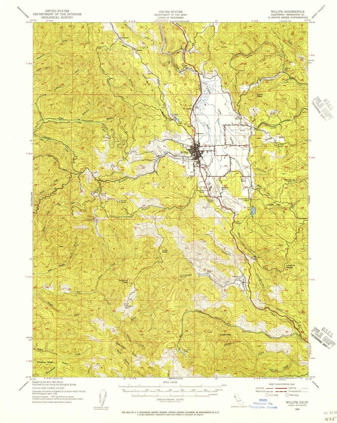 1942 Willits, CA - California - USGS Topographic Map