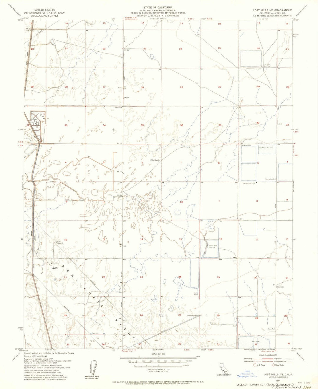 1954 Lost Hills, CA - California - USGS Topographic Map