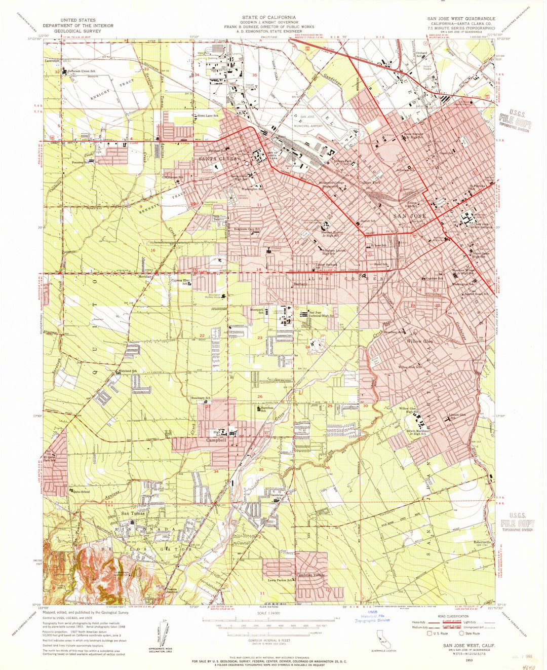 1953 San Jose West, CA - California - USGS Topographic Map