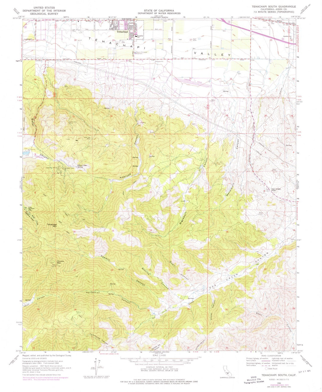 1966 Tehachapi, CA - California - USGS Topographic Map v2