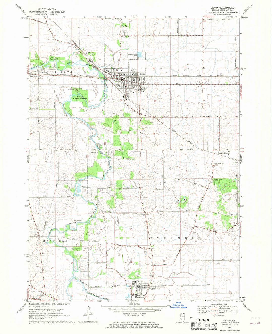 1968 Genoa, IL - Illinois - USGS Topographic Map