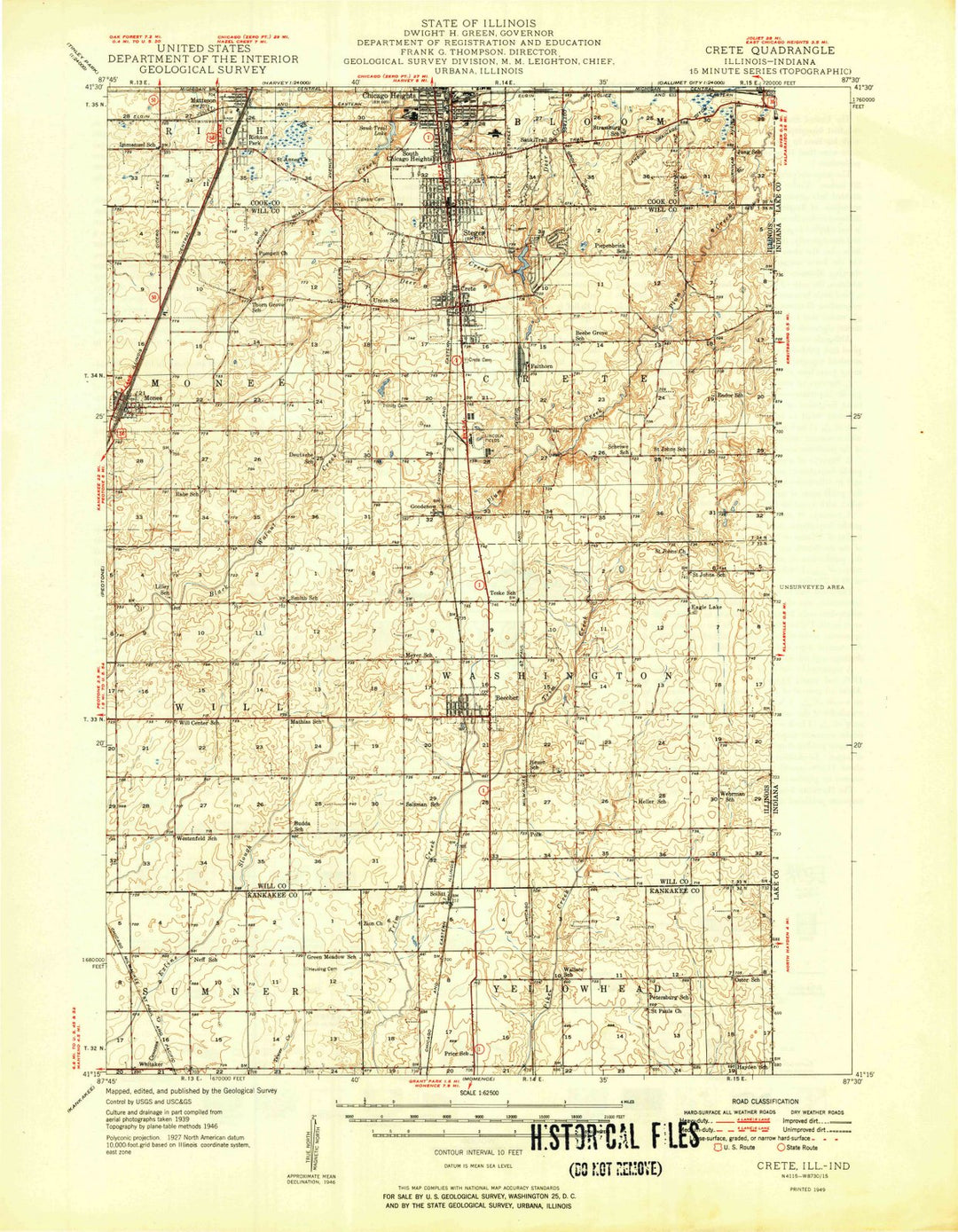 1949 Crete, IL - Illinois - USGS Topographic Map