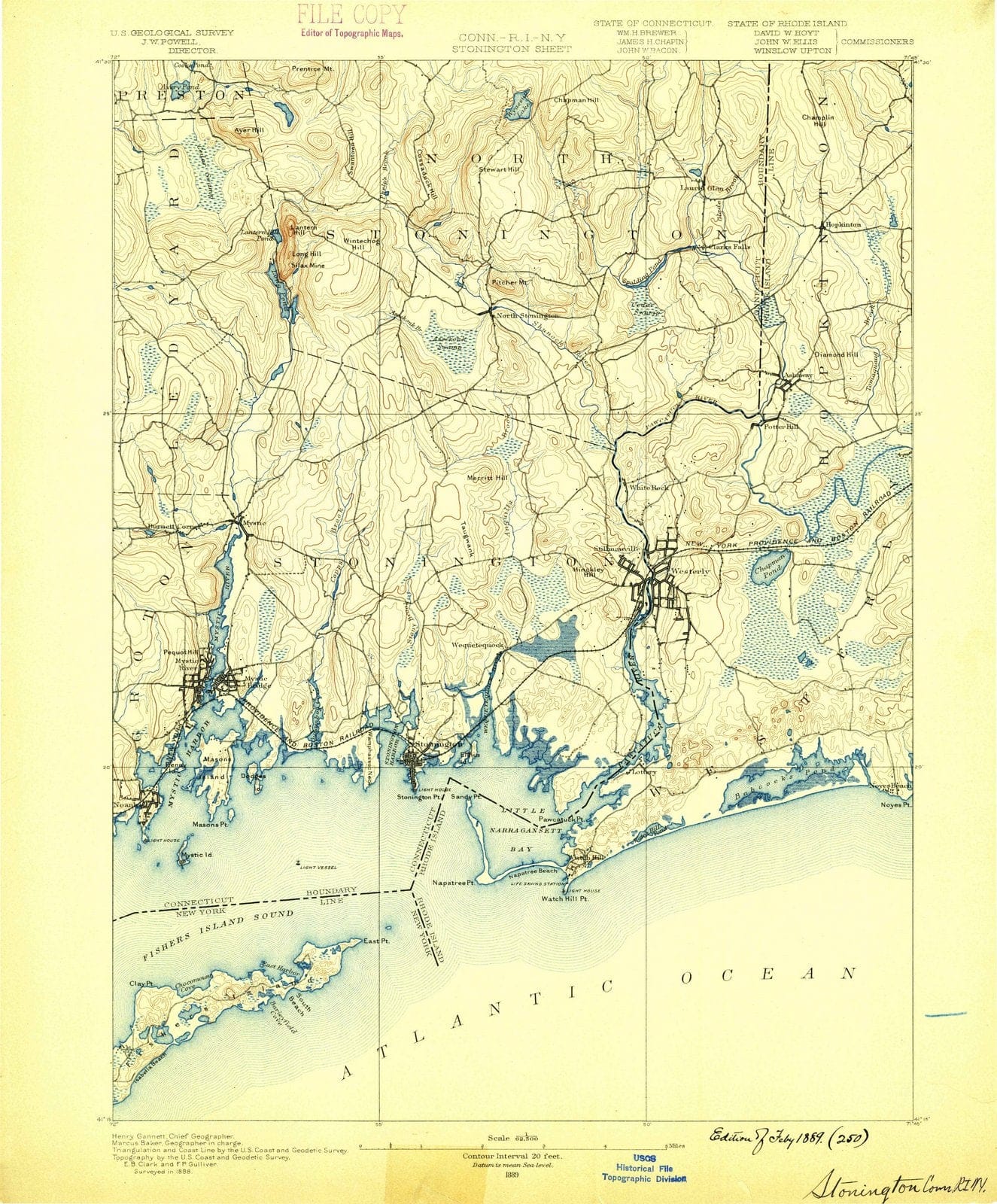 1889 Stonington, CT - Connecticut - USGS Topographic Map