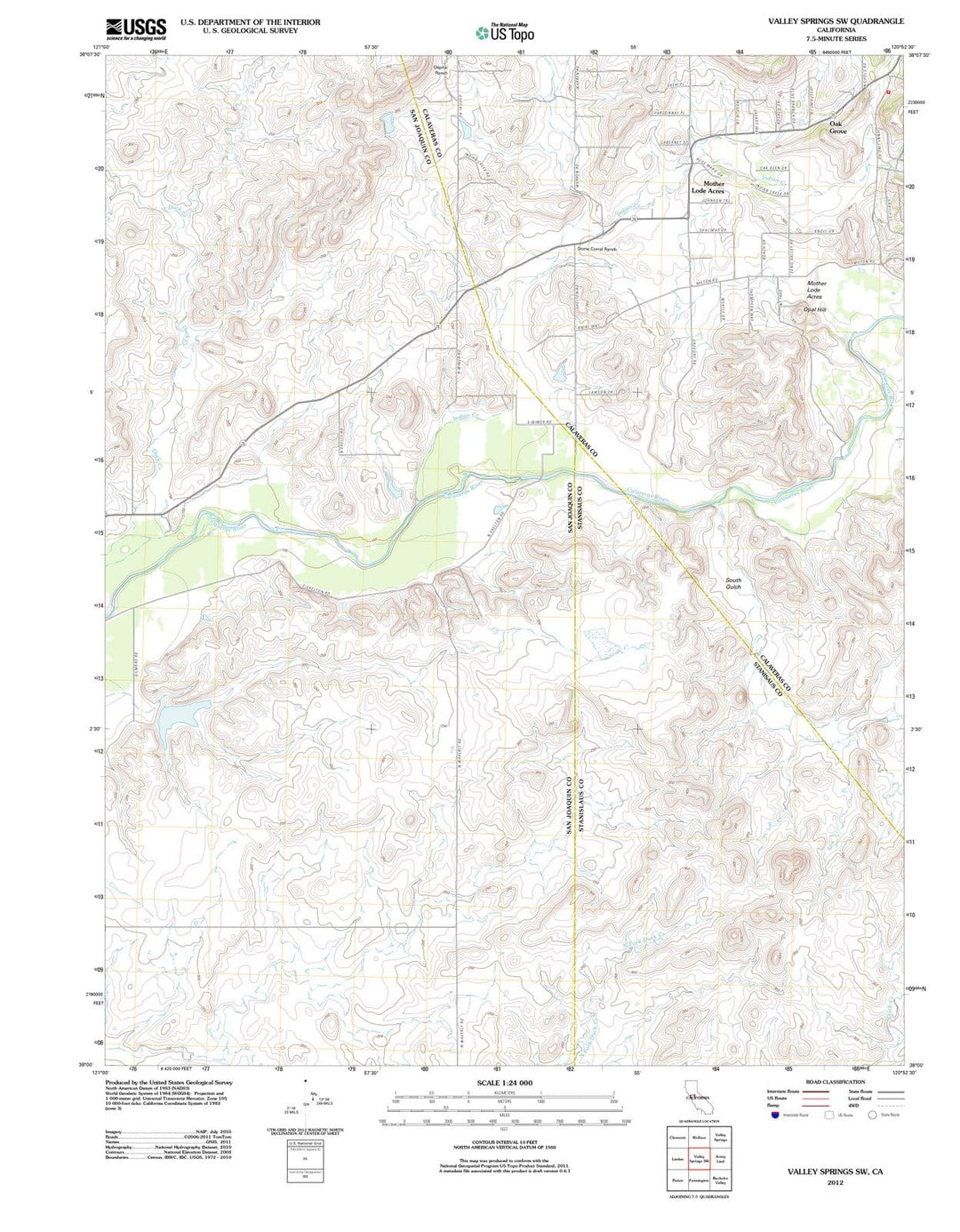 2012 Valley Springs, CA - California - USGS Topographic Map v2