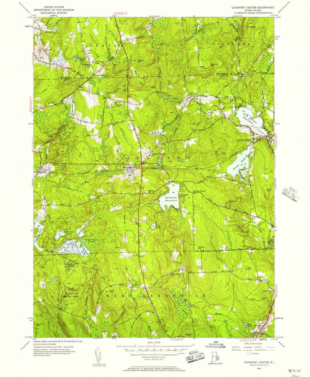 1955 Coventry Center, RI - Rhode Island - USGS Topographic Map
