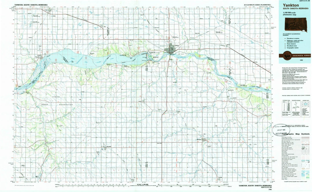 1985 Yankton, SD - South Dakota - USGS Topographic Map