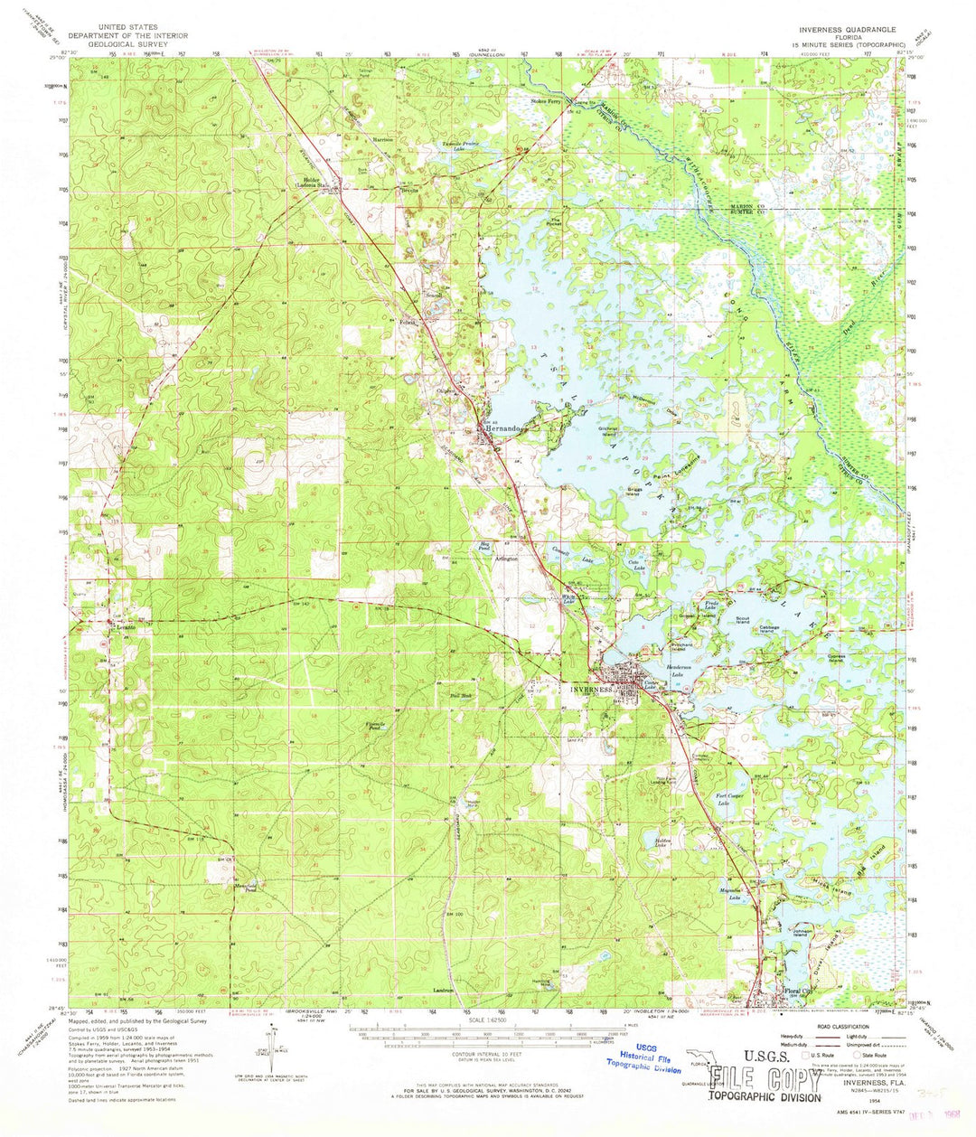 1954 Inverness, FL - Florida - USGS Topographic Map