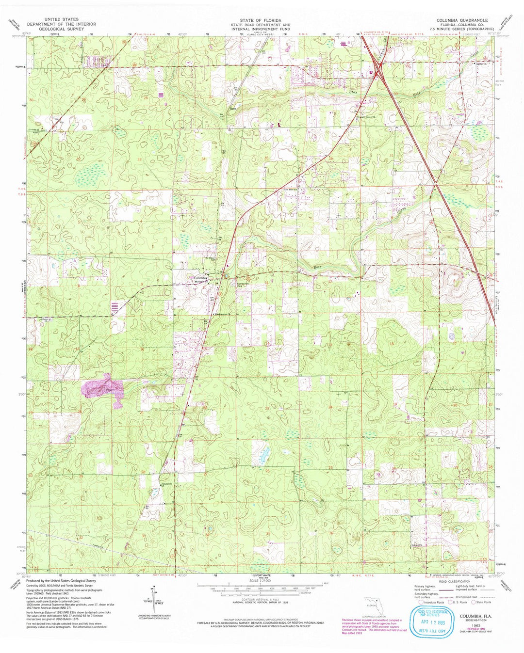 1963 Balance of Columbia County, FL - Florida - USGS Topographic Map