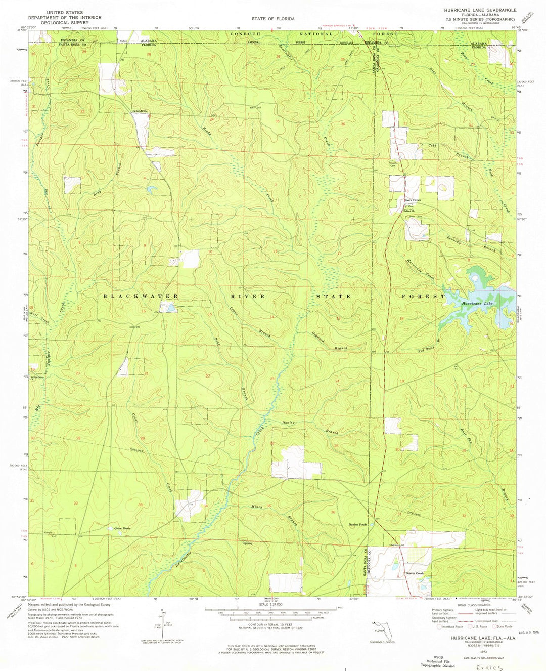 1973 Hurricane Lake, FL - Florida - USGS Topographic Map