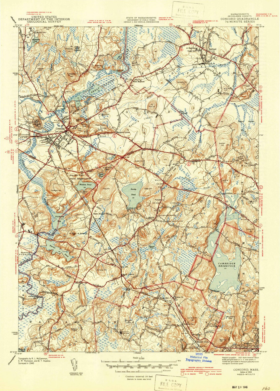 1943 Concord, MA - Massachusetts - USGS Topographic Map