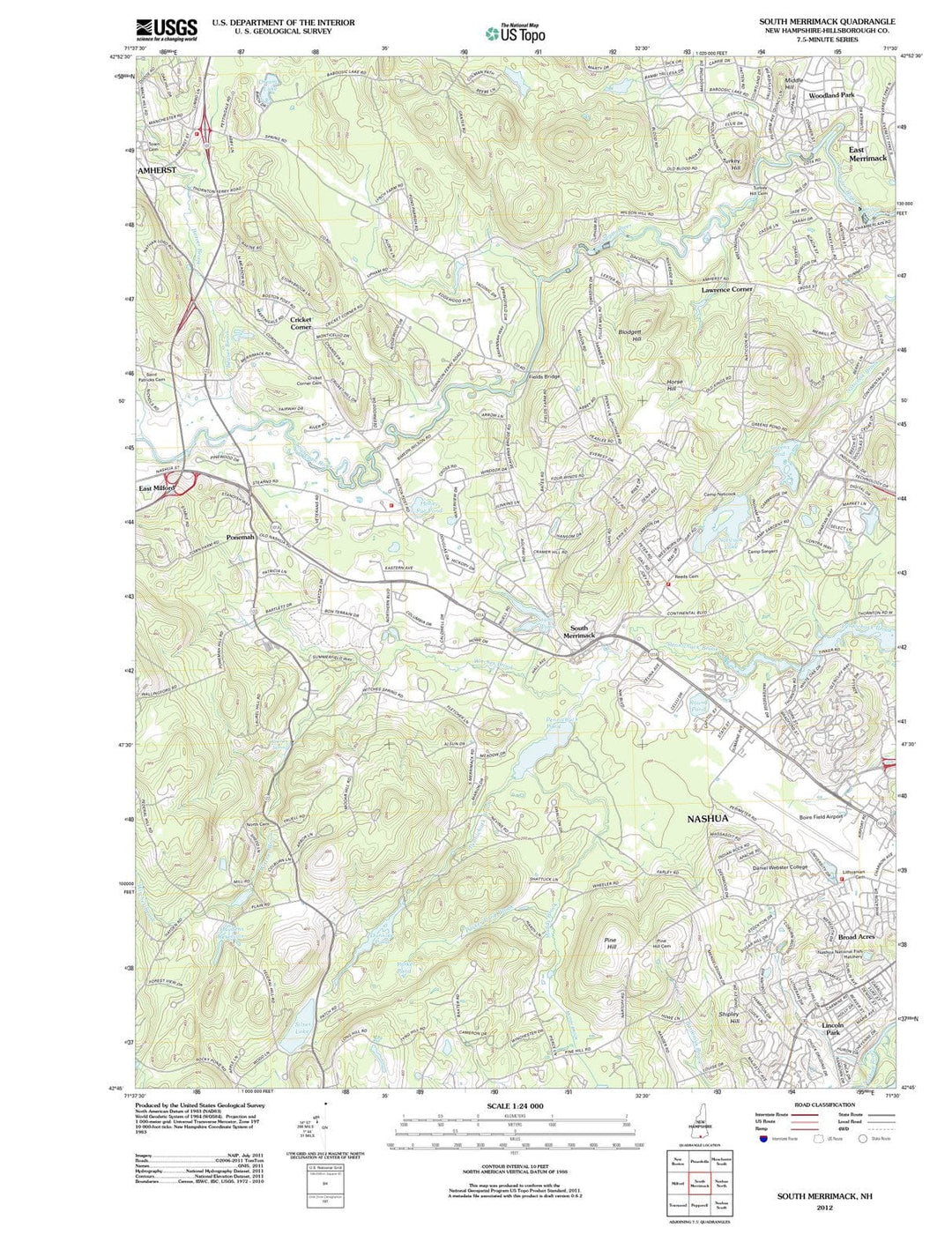 2012 Merrimack, NH - New Hampshire - USGS Topographic Map
