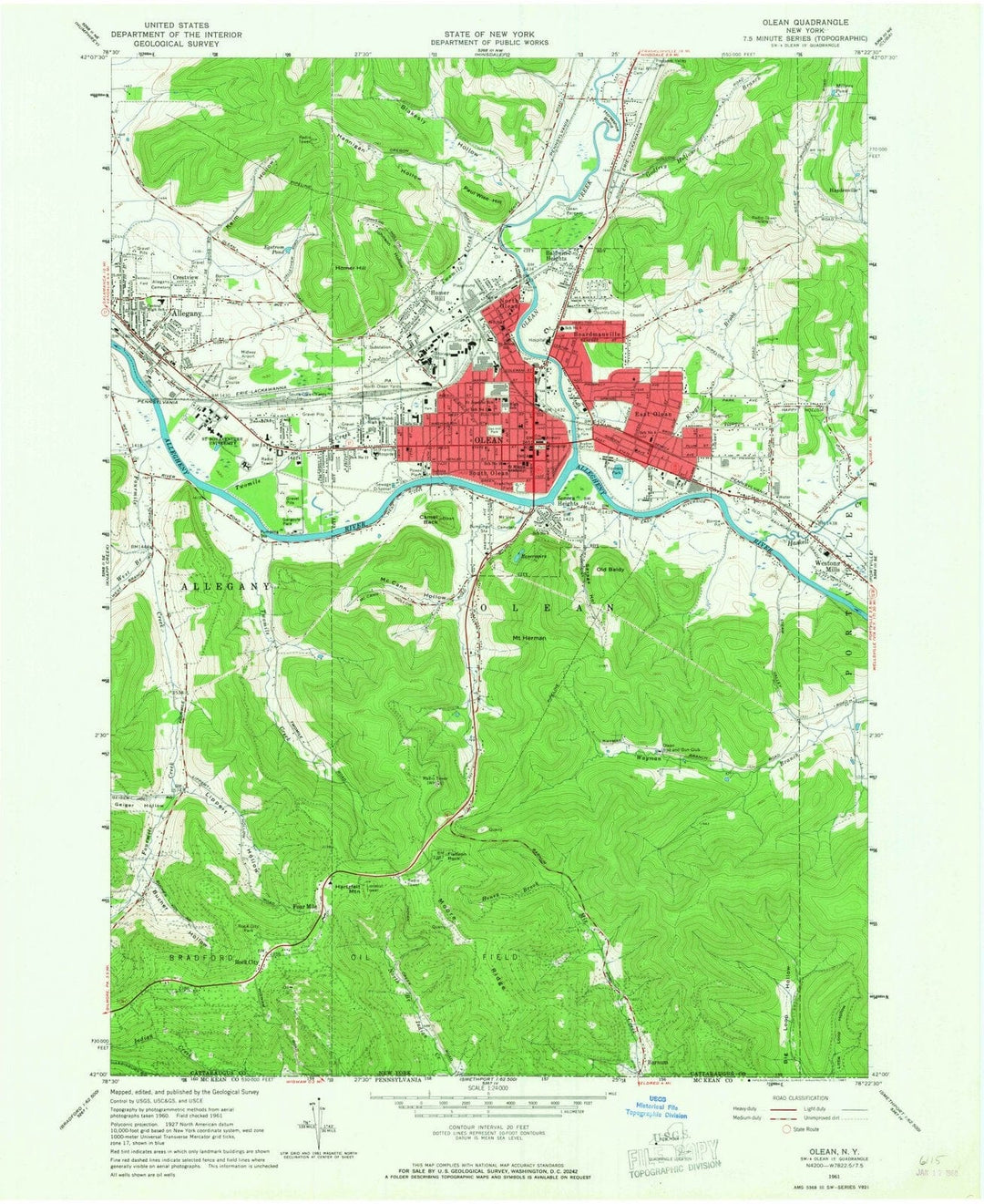 1961 Olean, NY - New York - USGS Topographic Map