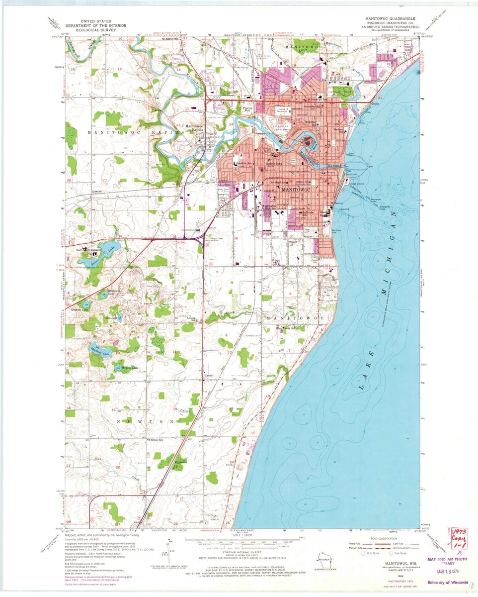 1954 Manitowoc, WI - Wisconsin - USGS Topographic Map