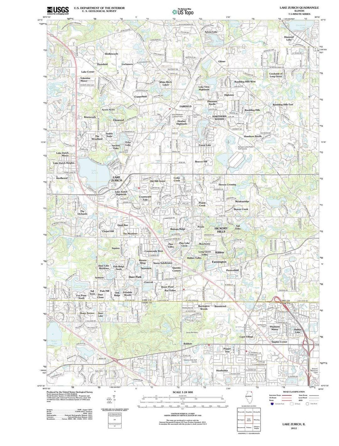 2012 Lake Zurich, IL - Illinois - USGS Topographic Map