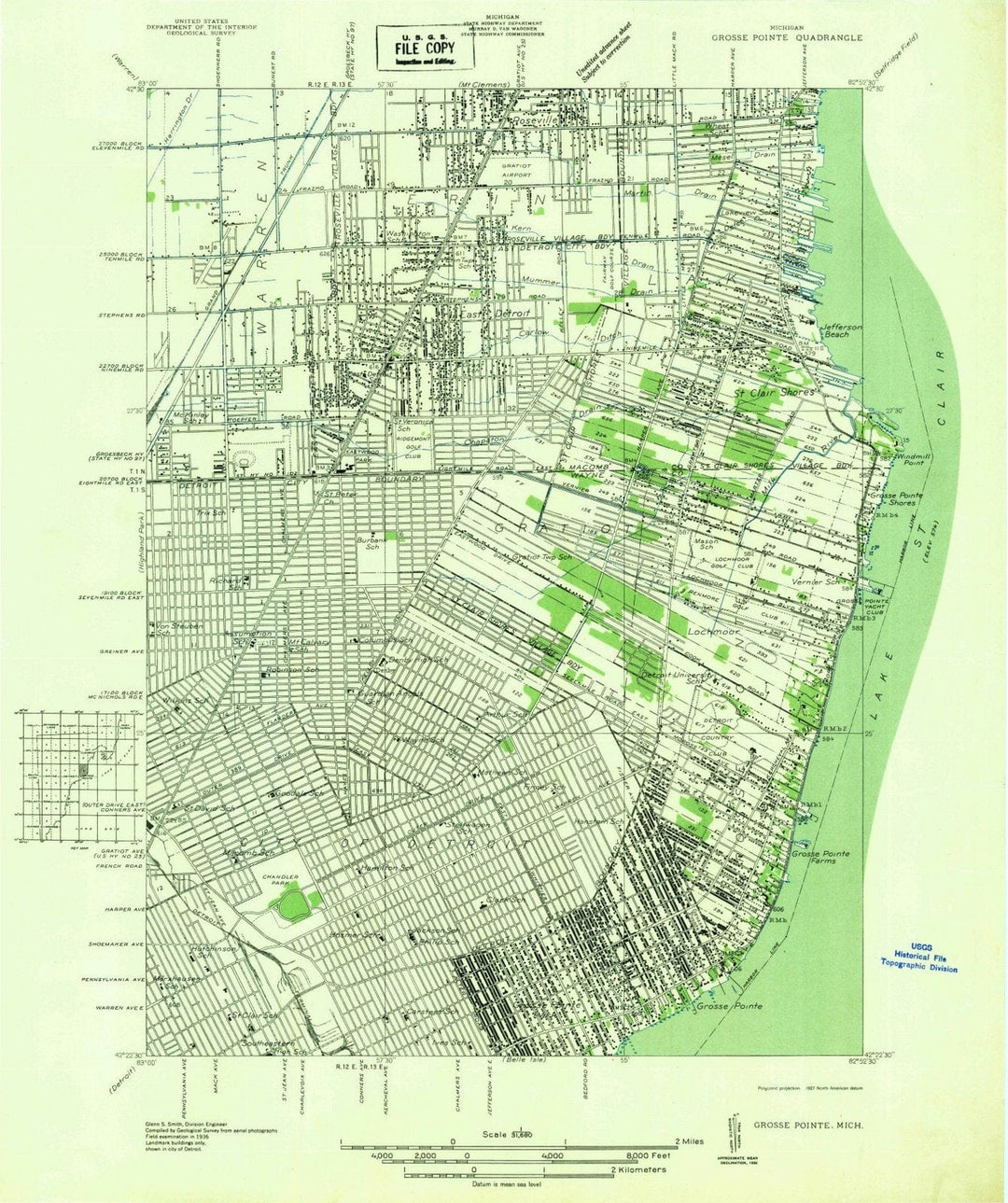1936 Grosse Pointe, MI - Michigan - USGS Topographic Map