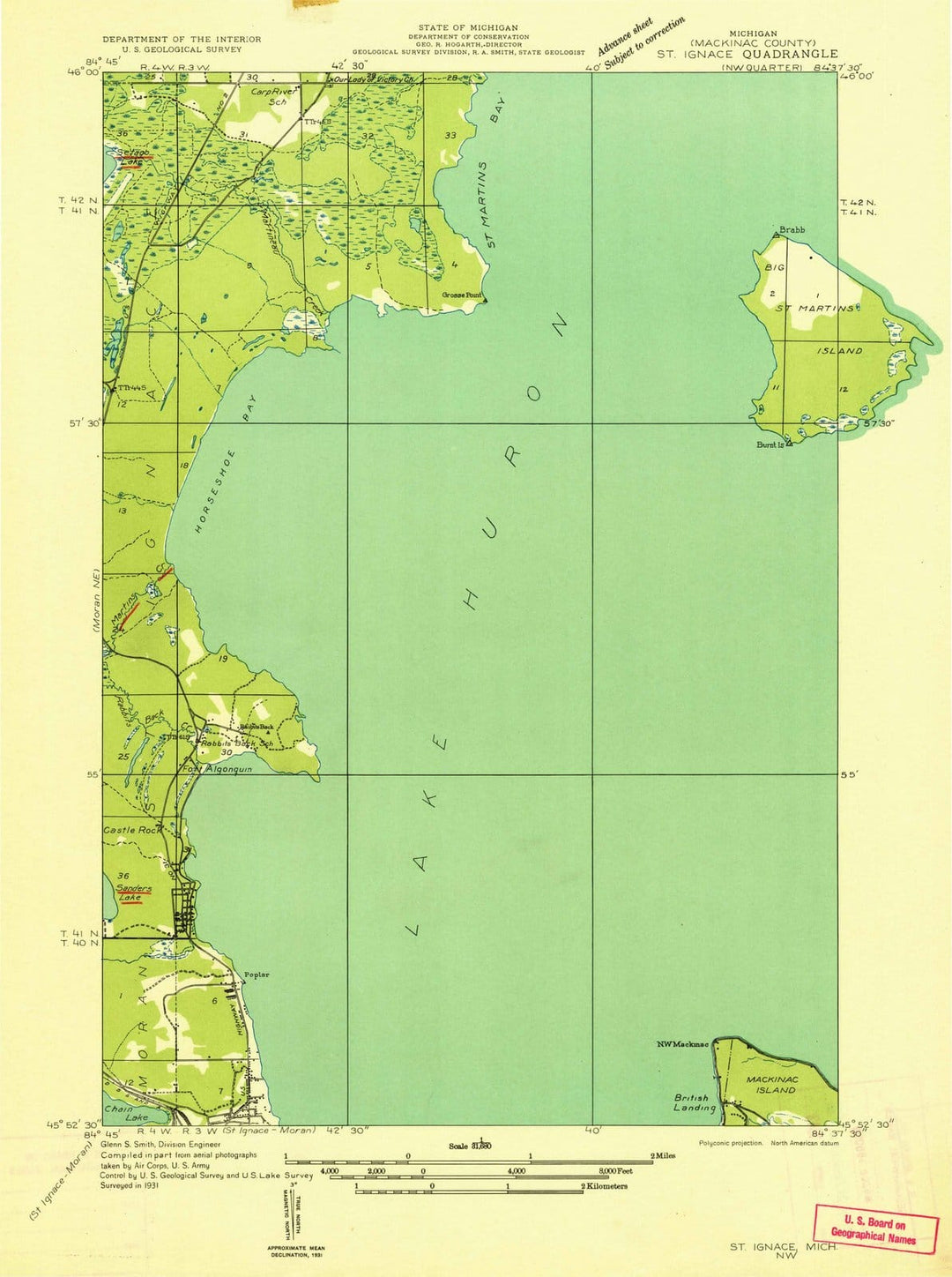 1931 St Ignace, MI - Michigan - USGS Topographic Map