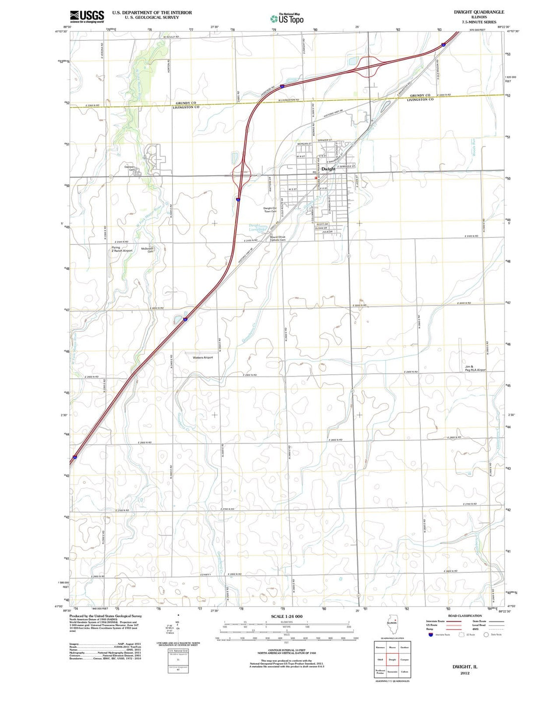 2012 Dwight, IL - Illinois - USGS Topographic Map