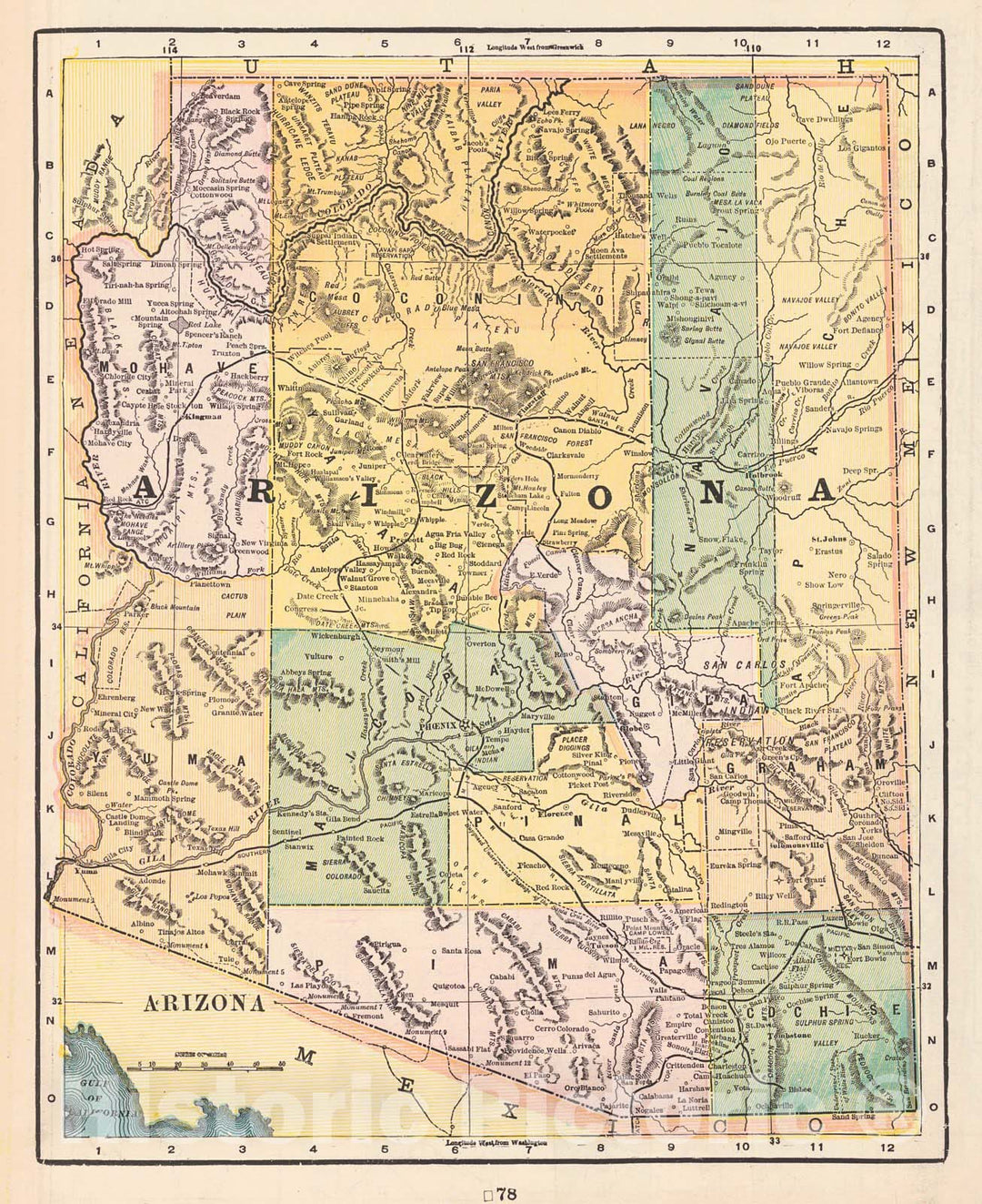 Historic Map : 1896 Arizona : Vintage Wall Art