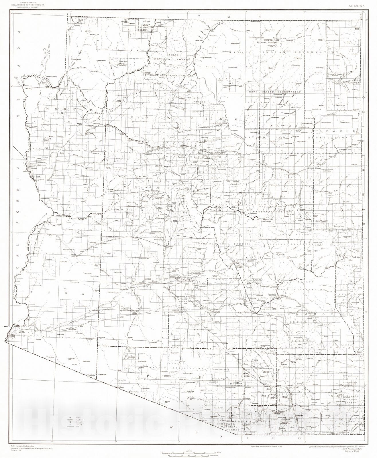 Historic Map : 1940 State of Arizona : Vintage Wall Art