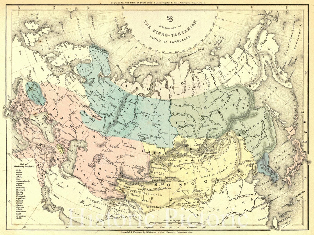 Historic Map : 1850 Distribution of the Finno-Tartarian Family of Languages : Vintage Wall Art