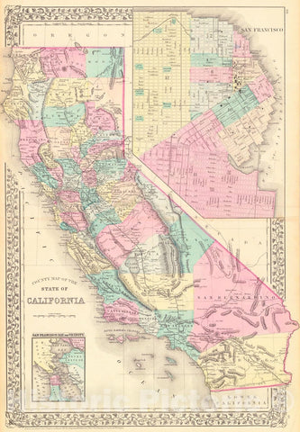 Historic Map : 1880 County Map of the State of California : Vintage Wall Art