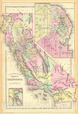 Historic Map : 1884 County Map of the State of California : Vintage Wall Art