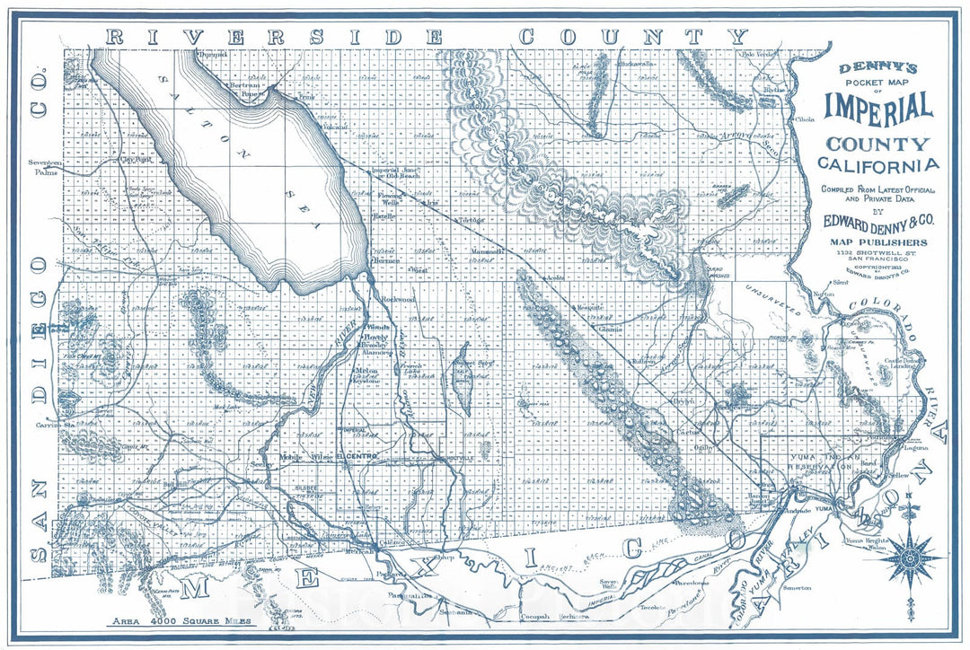 Historic Map : 1913 Denny's Pocket Map of Imperial County California : Vintage Wall Art
