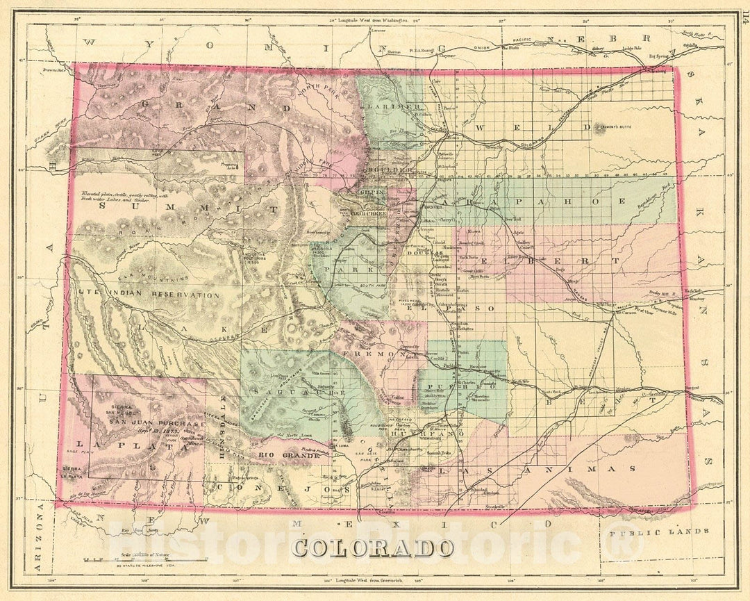 Historic Map : 1876 Colorado : Vintage Wall Art