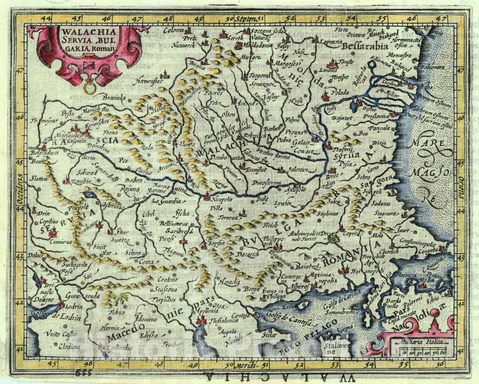 Historic Map : 1621 Walachia, Servia, Bulgaria Roman : Vintage Wall Art