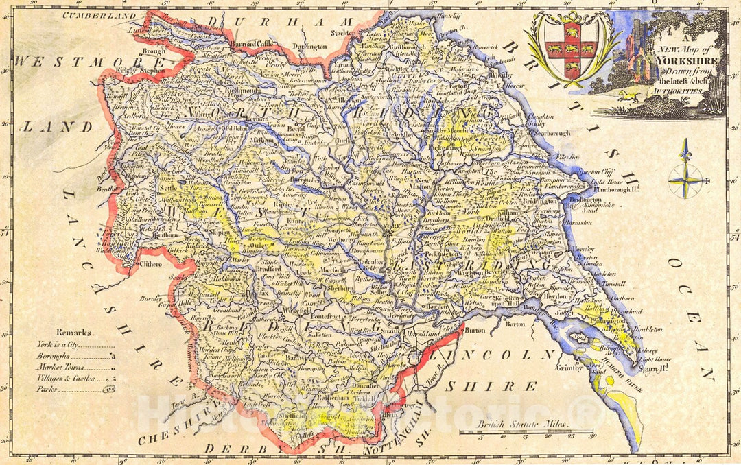 Historic Map : 1753 New Map of Yorkshire drawn from the Latest and Best Authorities. : Vintage Wall Art