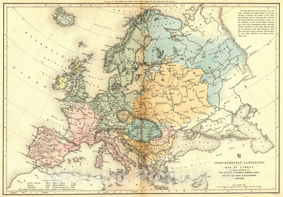 Historic Map : Indo-European Map of Europe, 1850 : Vintage Wall Art