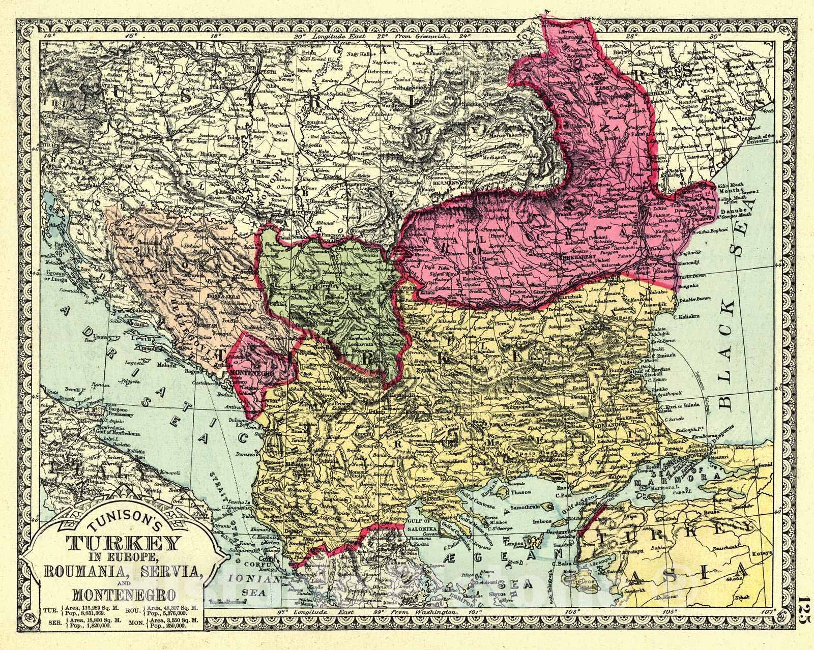Historic Map : 1882 Turkey in Europe, Roumania, Servia, and Montenegro : Vintage Wall Art