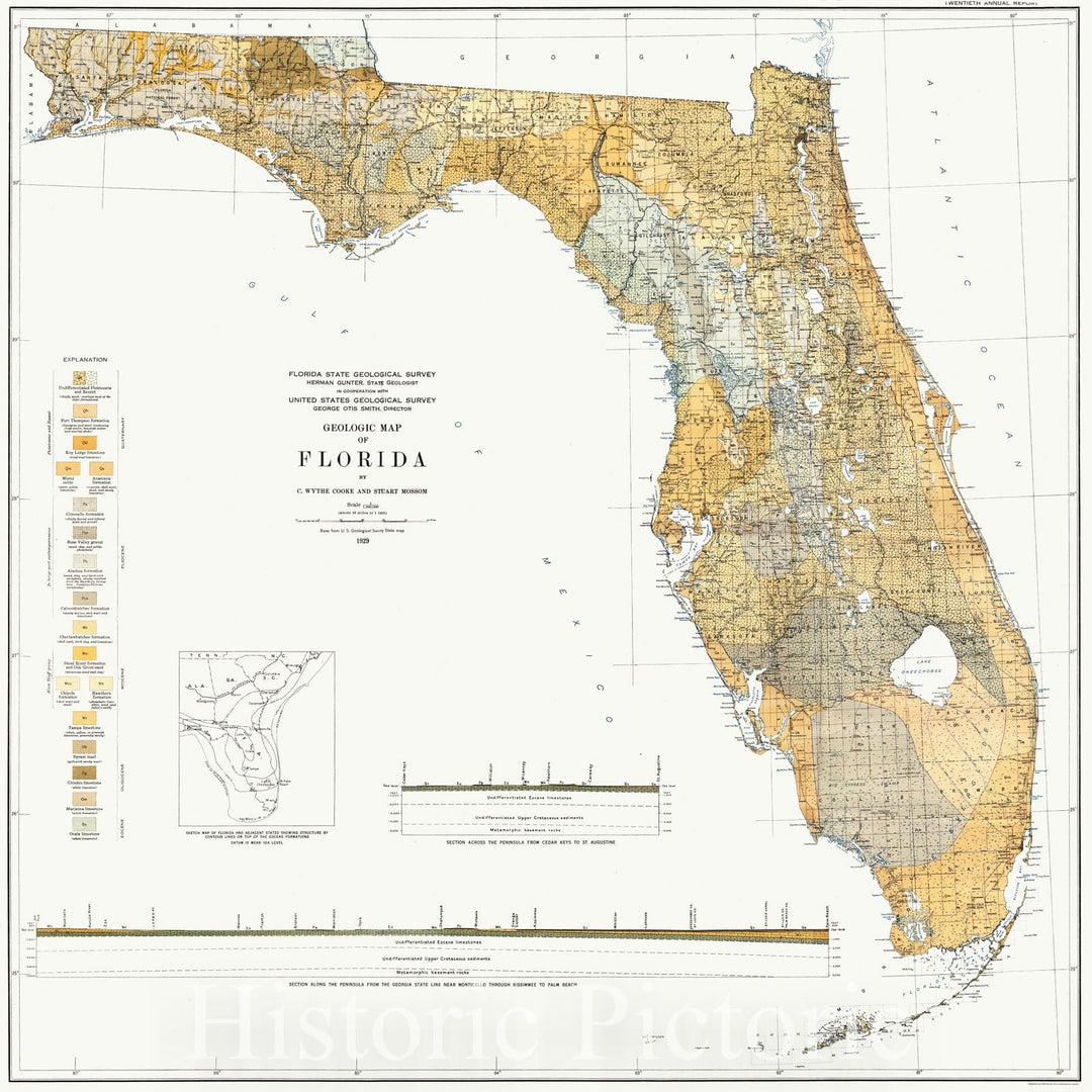 Historic Map : 1929 Geologic Map of Florida : Vintage Wall Art