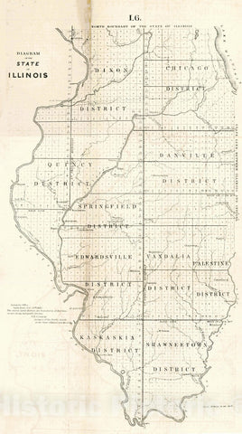 Historic Map : 1845 Diagram of the State of Illinois : Vintage Wall Art
