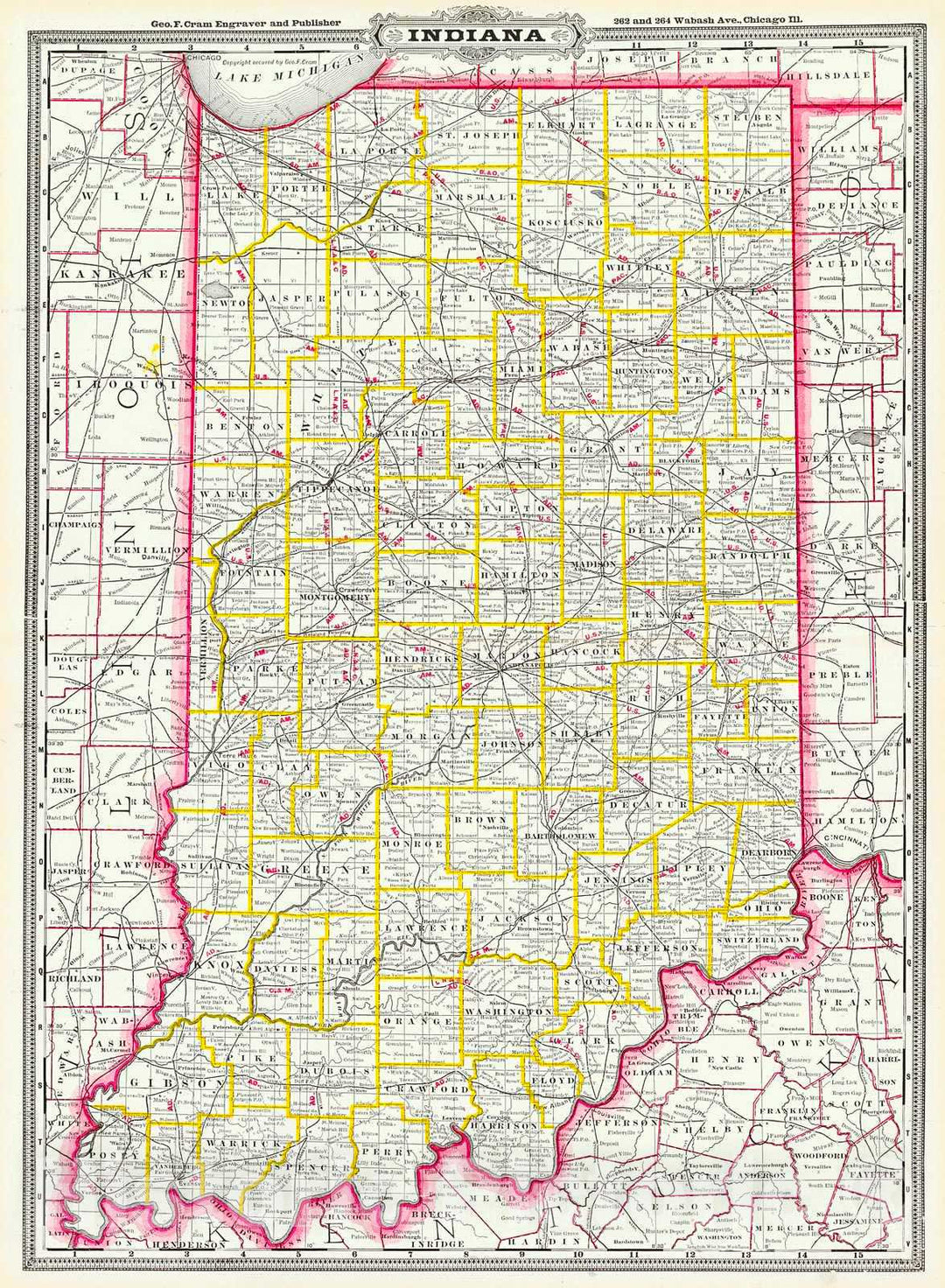 Historic Map : Indiana : Vintage Wall Art