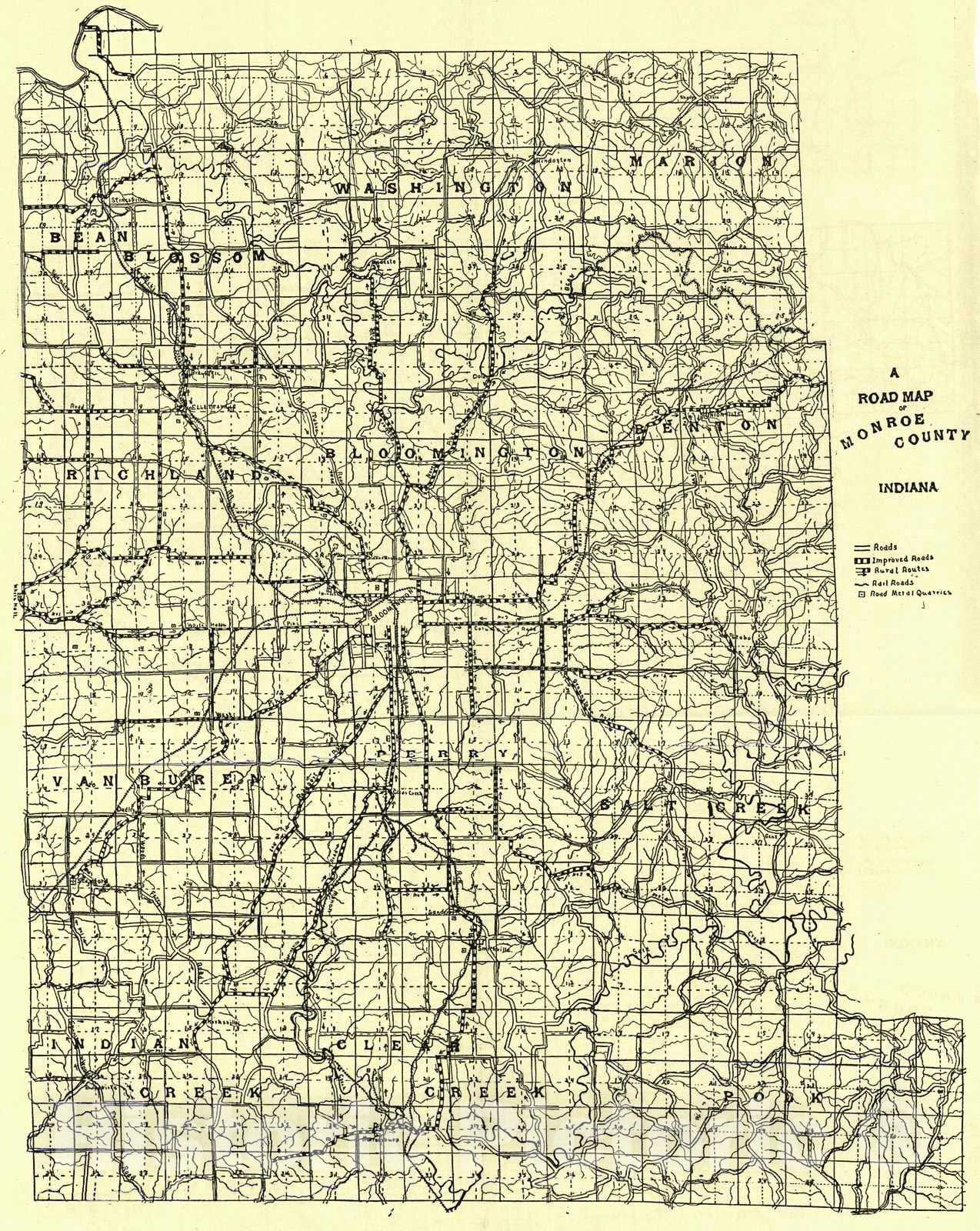 Historic Map 1906 Road Map of Monroe County, Indiana Vintage Wall
